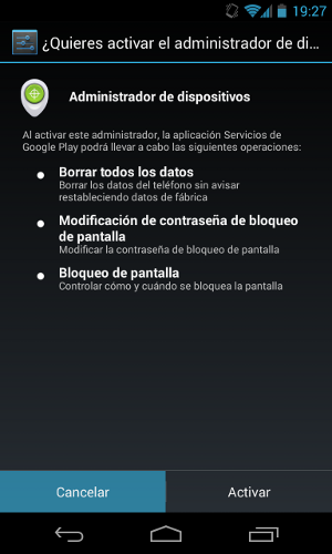 Notificación administrador dispositivos